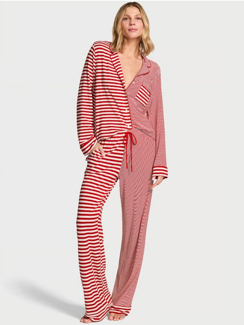 * NWT Victoria's Secret Signature Red & White Striped soft long pajama set XL